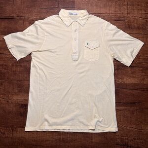 Criquet Mens Short Sleeve Polo Shirt L Yellow Golf Casual Organic Cotton Preppy